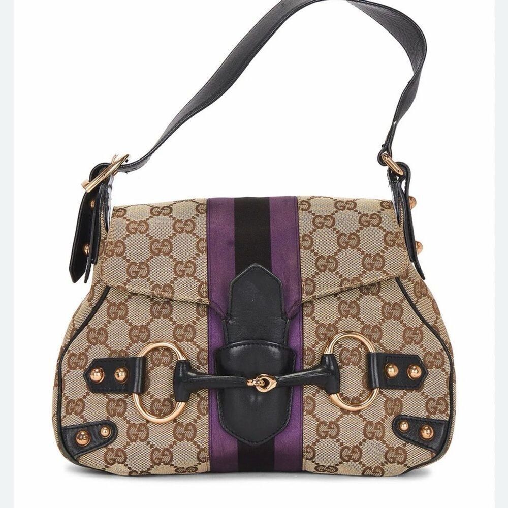 Vintage Gucci Horsebit 1955 monogram canvas shoulder bag
